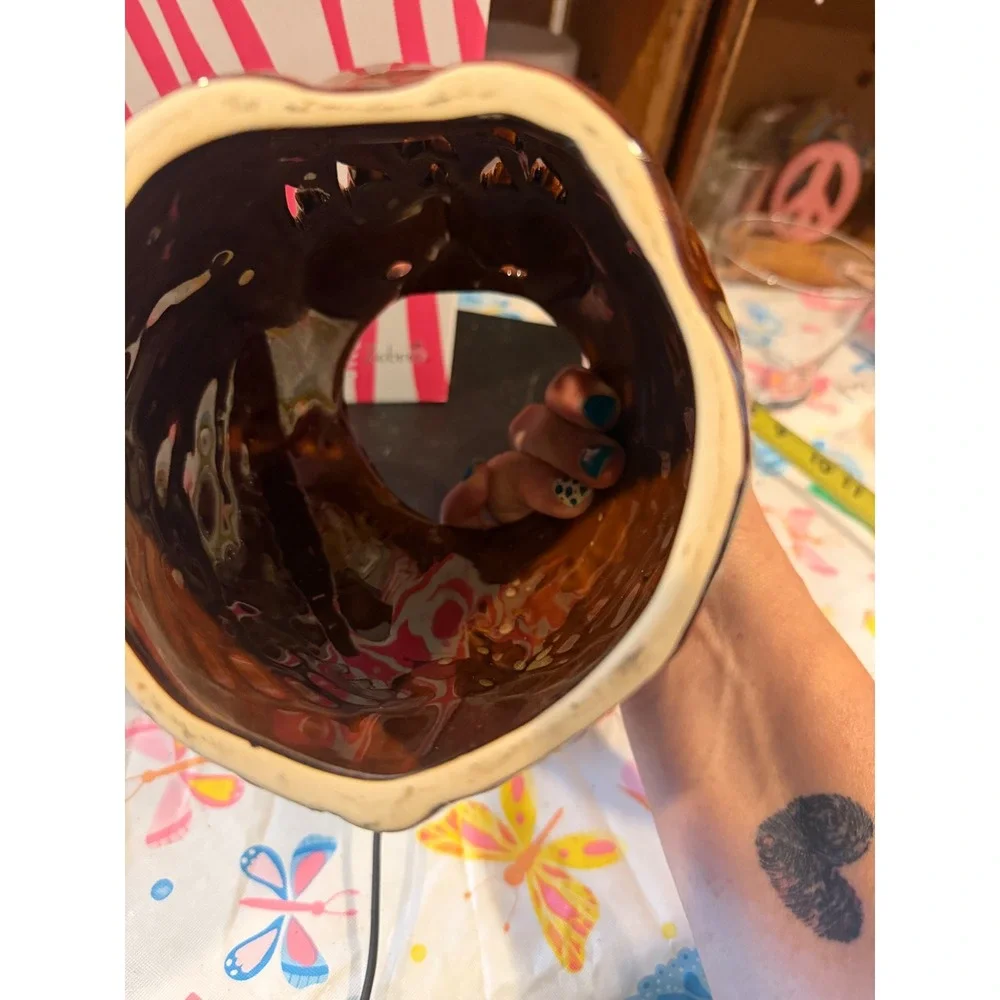 Pink Zebra Owl Simmering Shades Ceramic Drip Glaze Brown Amber Heart Cutouts